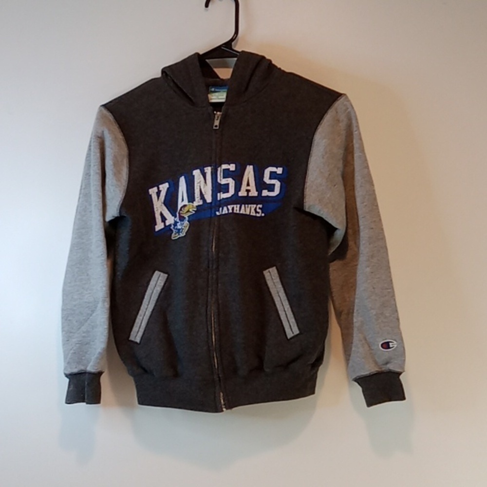 Vintage Champion Eco Fleece Full Zip Hoodie NCAA Kansas Jayhawks Youth Sz Med/8
